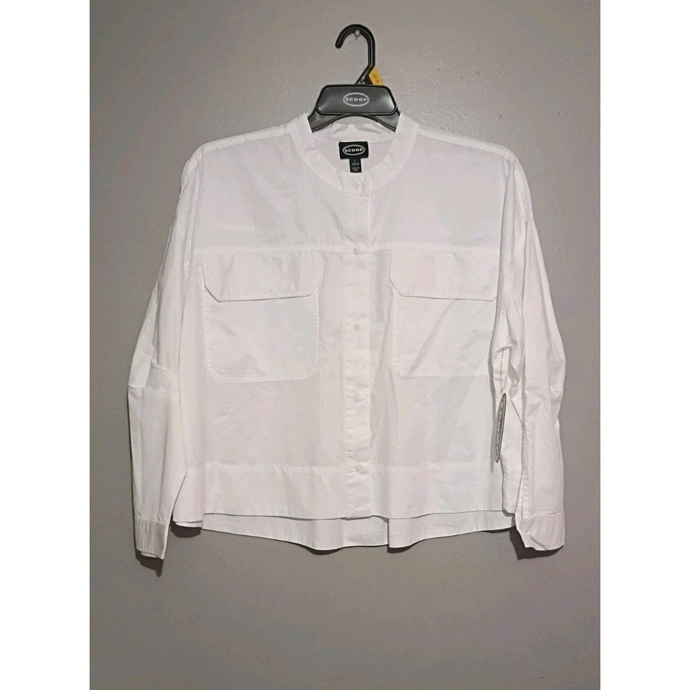 Scoop Women's and Women's Plus Cropped Oversized Button-Down Shirt, Size L